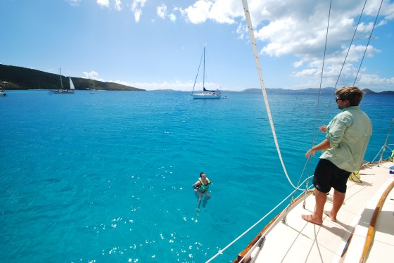Amanda's favorite part about sailing, the swimming.