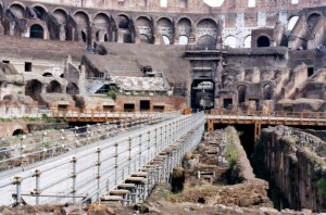 Inside the Colosseum.