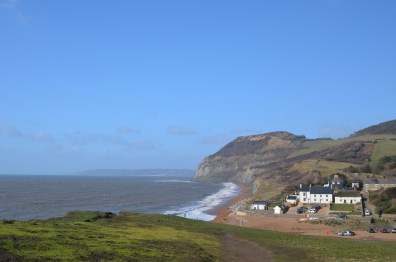 A wide shot from the bluff across from the inn on a rather windy day. 